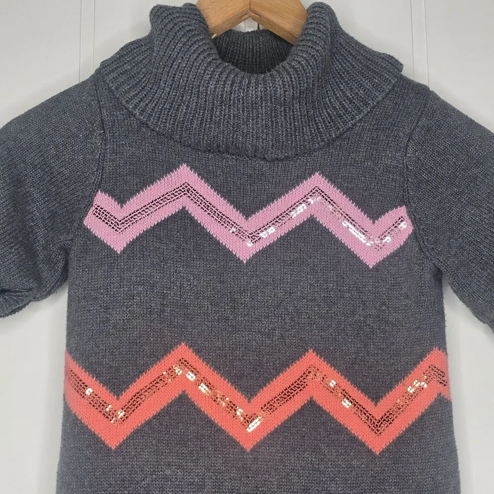 Gymboree Sweater Dress Kids 9 Gray Sequin Chevron Cowl Preppy Holiday Sparkle‎